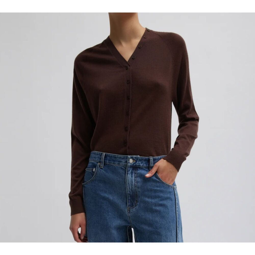 TIBI Cashmere Silk Buttoned Cardigan Hickory Brown X-Small